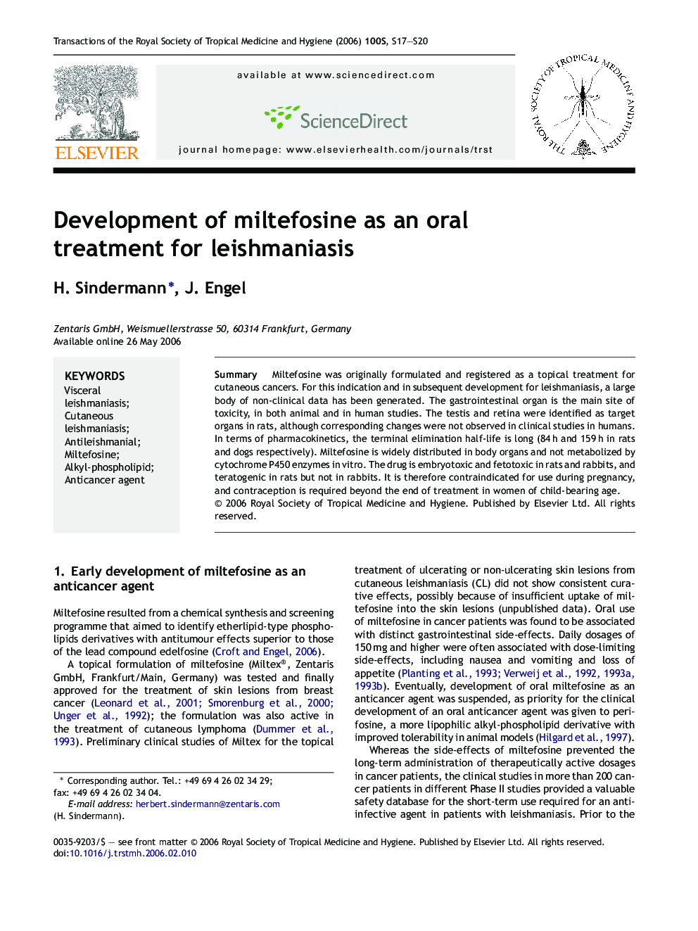 Development of miltefosine as an oral treatment for leishmaniasis