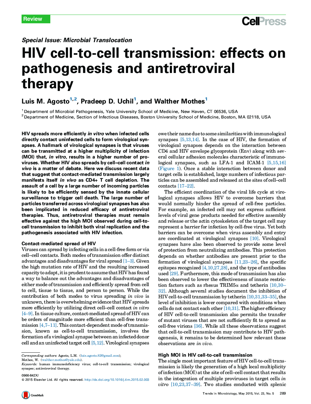 انتقال ویروس سلولی به سلول: اثر در پاتوژنز و درمان ضد رتروویروسی 