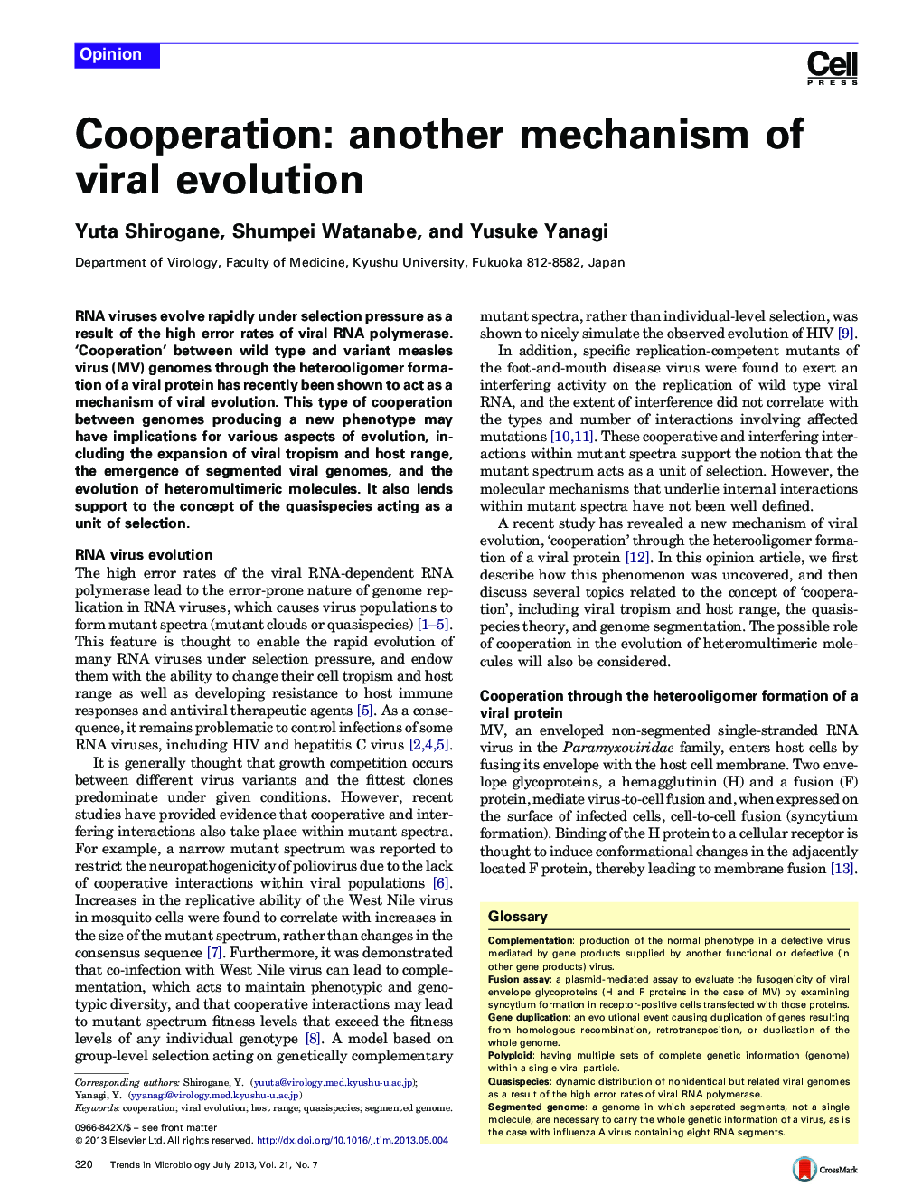 Cooperation: another mechanism of viral evolution