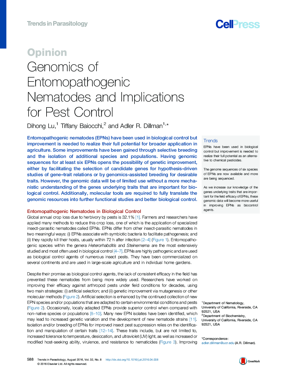 Genomics of Entomopathogenic Nematodes and Implications for Pest Control