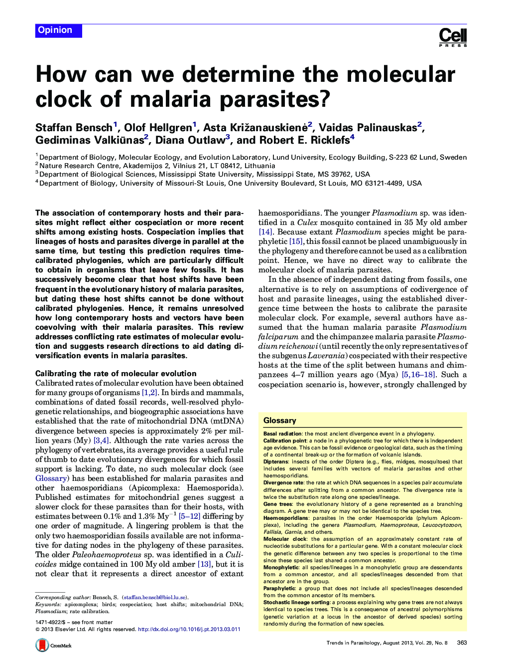 How can we determine the molecular clock of malaria parasites?