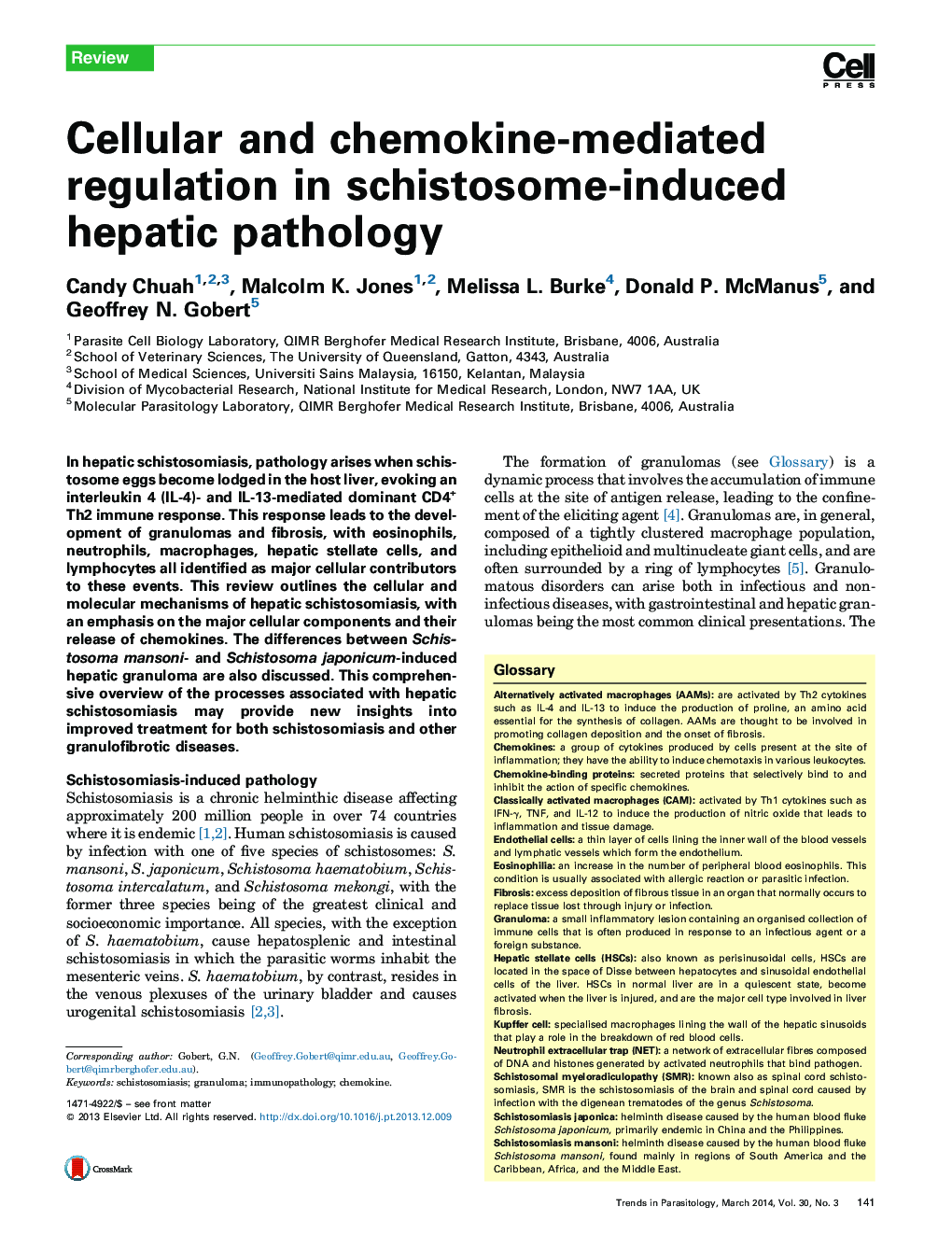 مقررات سلولی و شیمیایی به دلیل آسیب شناسی کبدی ناشی از شیستوزوم 