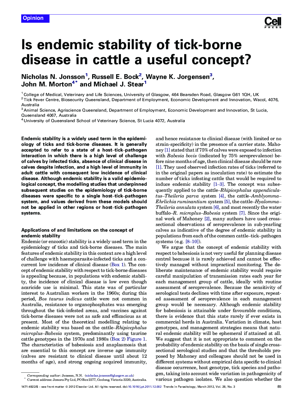 Is endemic stability of tick-borne disease in cattle a useful concept?