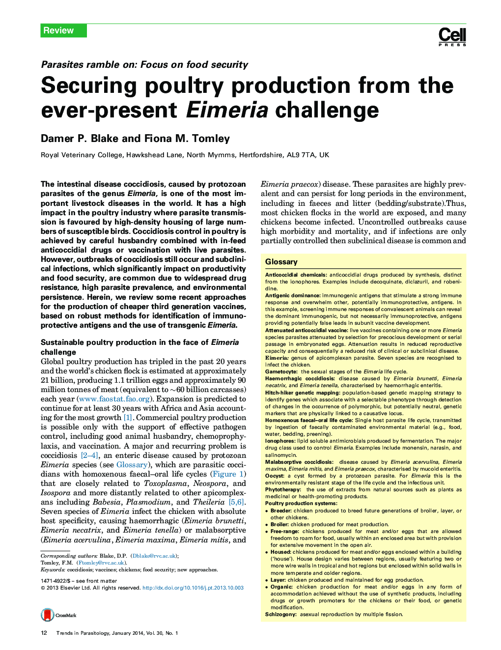 Securing poultry production from the ever-present Eimeria challenge