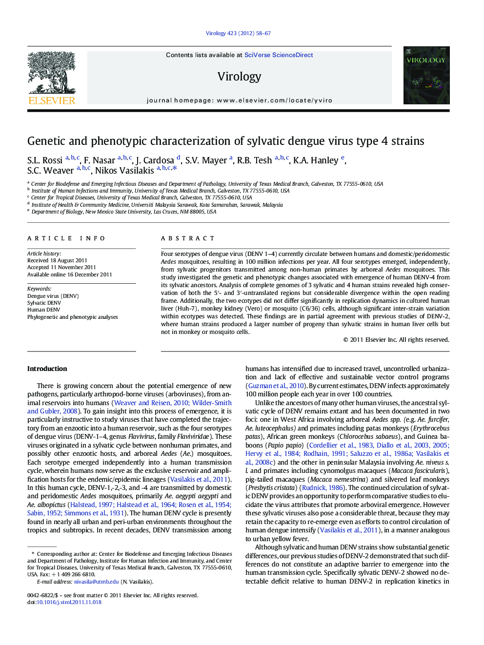 Genetic and phenotypic characterization of sylvatic dengue virus type 4 strains