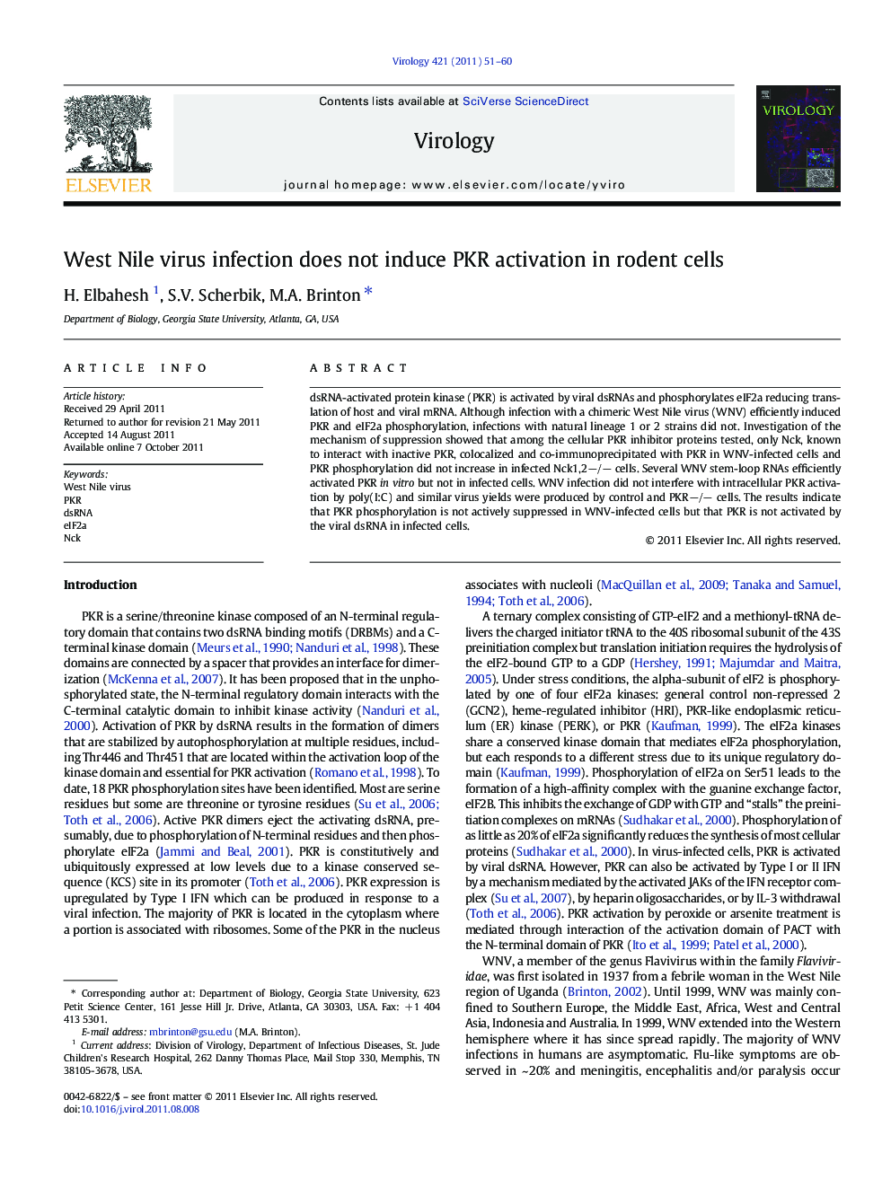 West Nile virus infection does not induce PKR activation in rodent cells
