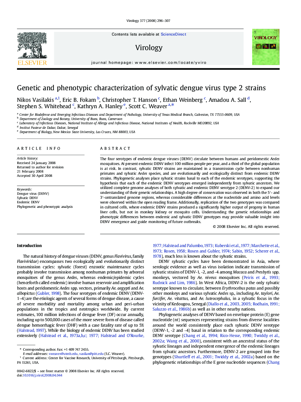 Genetic and phenotypic characterization of sylvatic dengue virus type 2 strains