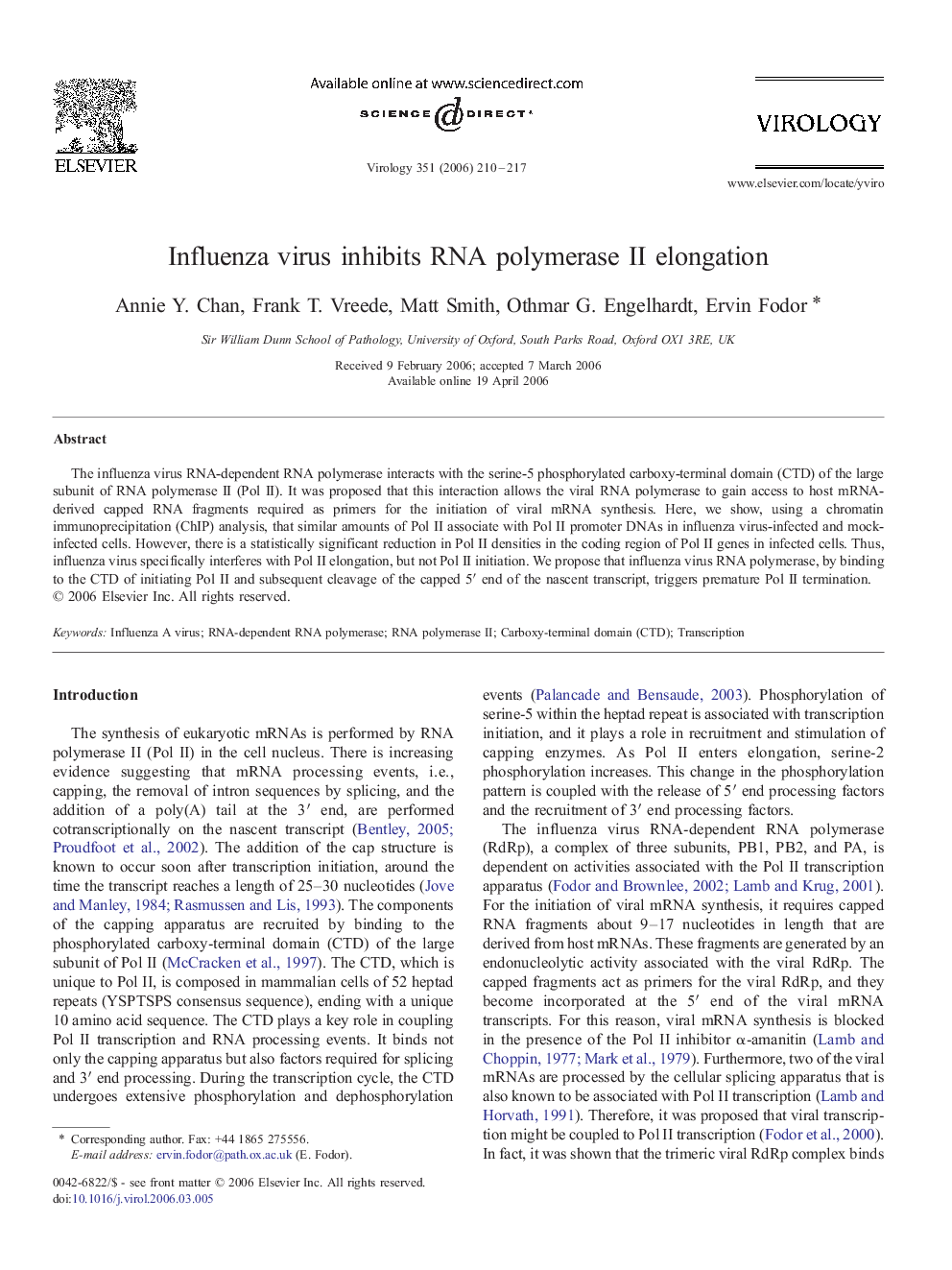 Influenza virus inhibits RNA polymerase II elongation