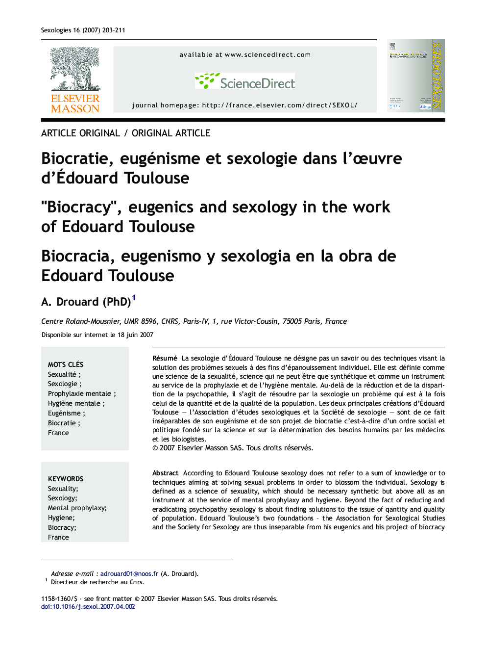 Biocratie, eugénisme et sexologie dans l'œuvre d'Édouard Toulouse