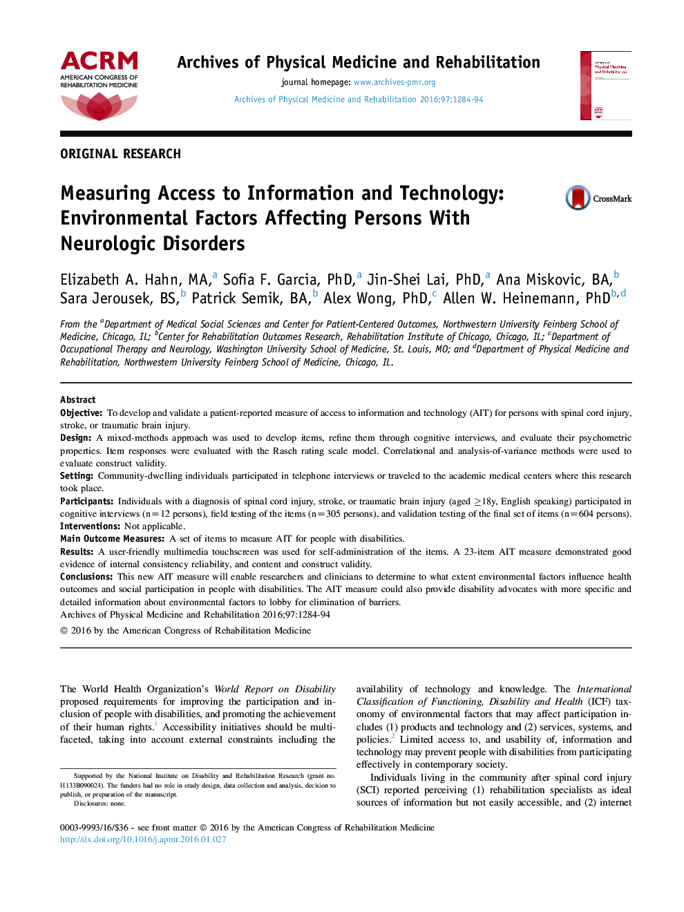 سنجش دسترسی به اطلاعات و فناوری: عوامل محیطی بر افراد مبتلا به اختلالات نورولوژیک 