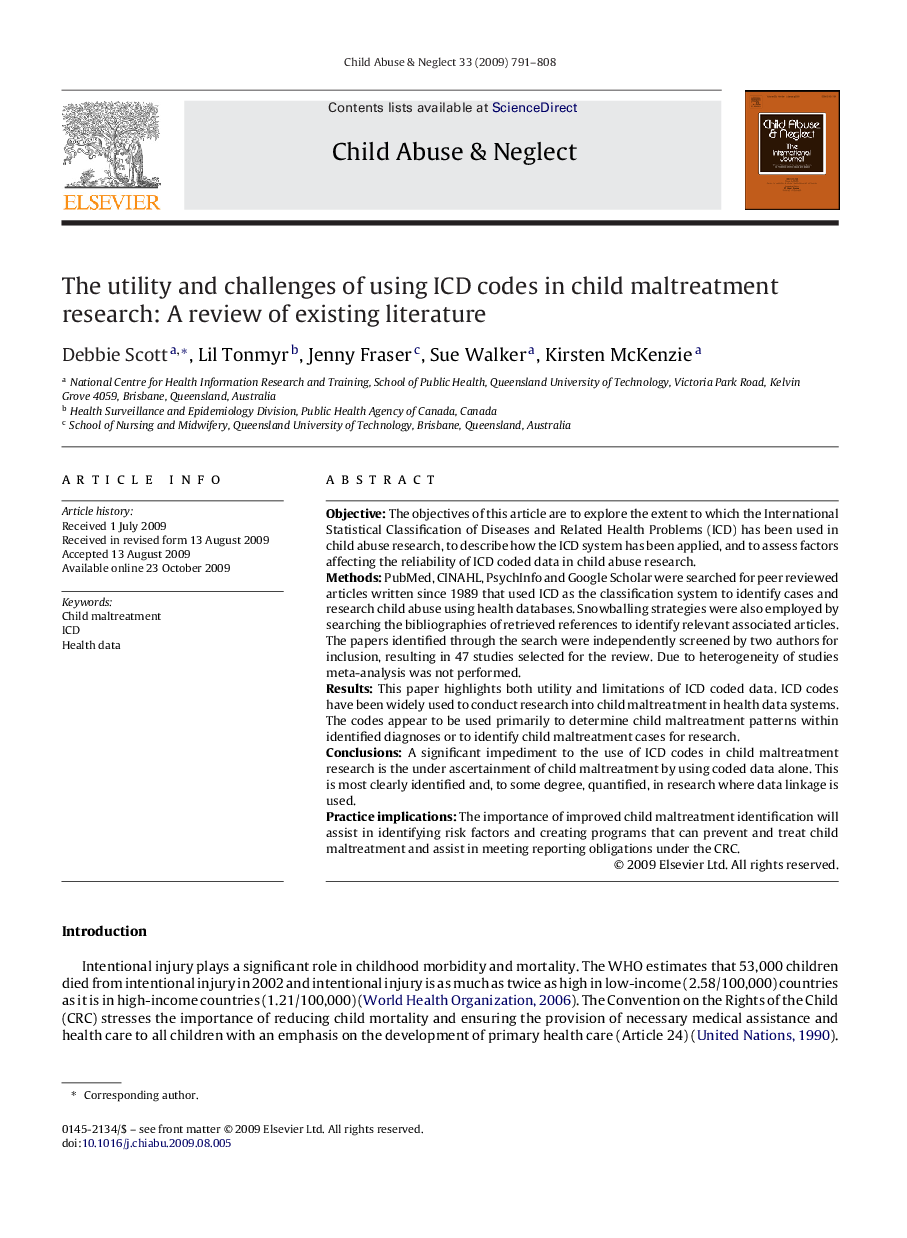 The utility and challenges of using ICD codes in child maltreatment research: A review of existing literature