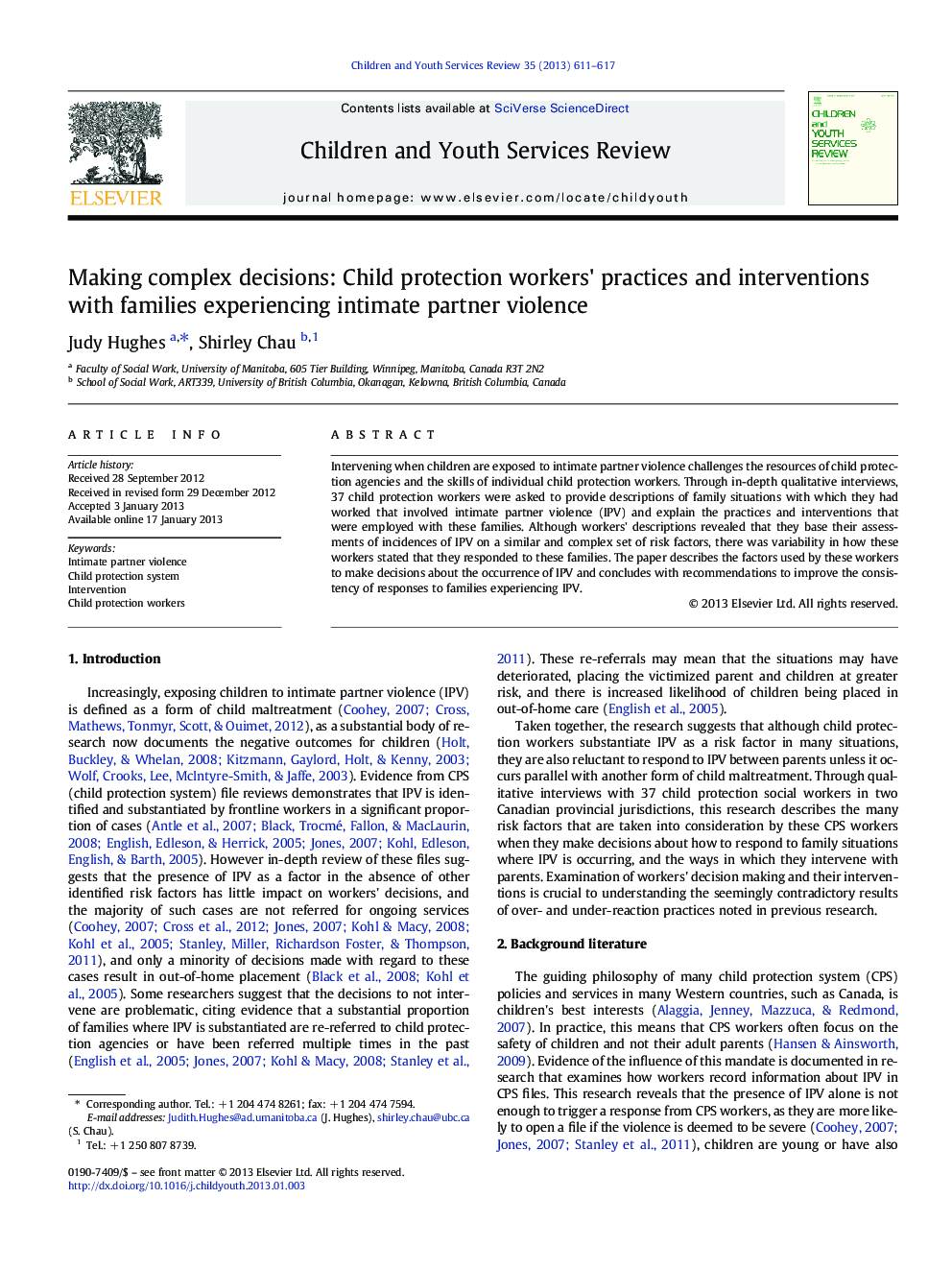 Making complex decisions: Child protection workers' practices and interventions with families experiencing intimate partner violence