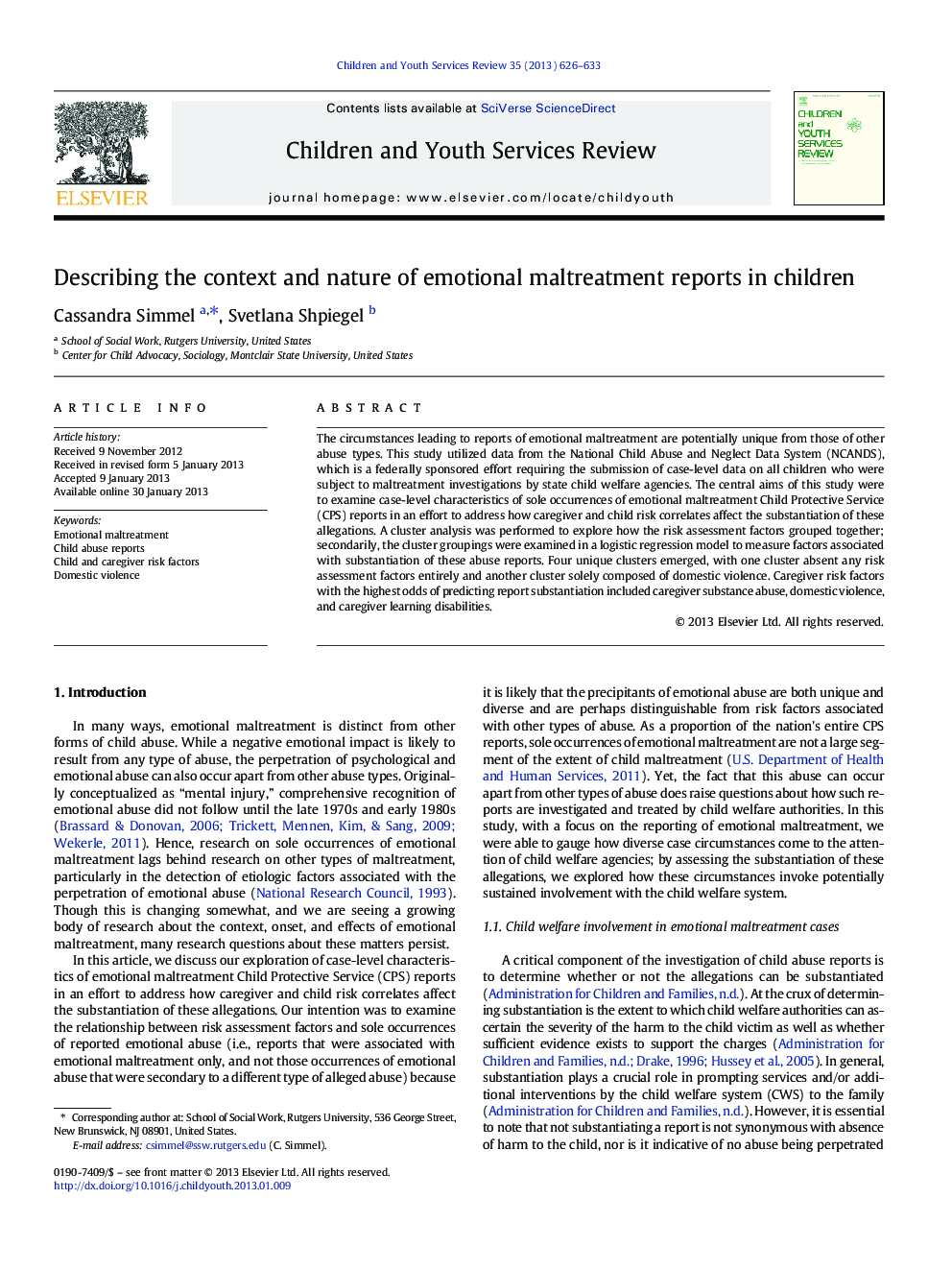 Describing the context and nature of emotional maltreatment reports in children