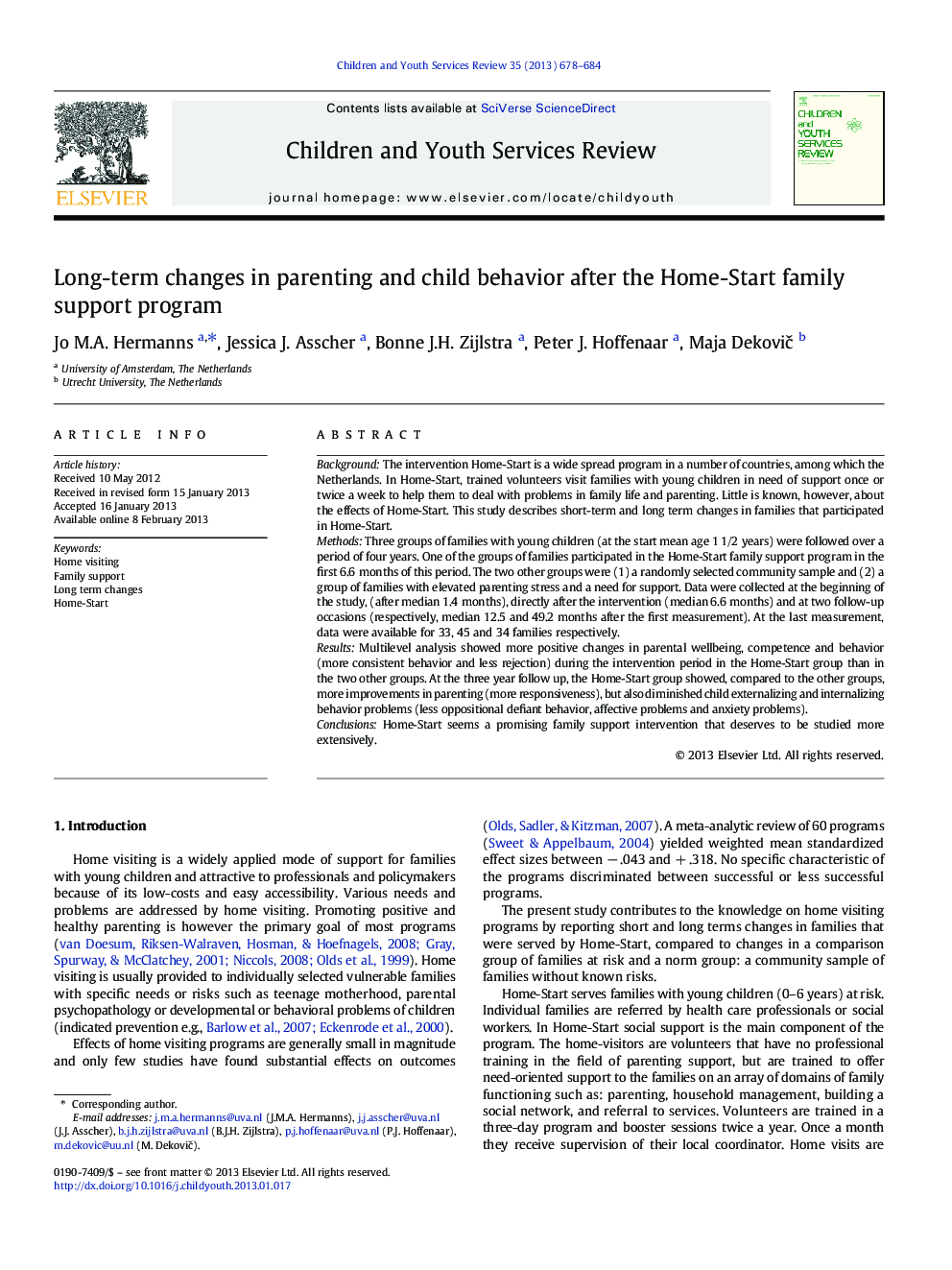 Long-term changes in parenting and child behavior after the Home-Start family support program