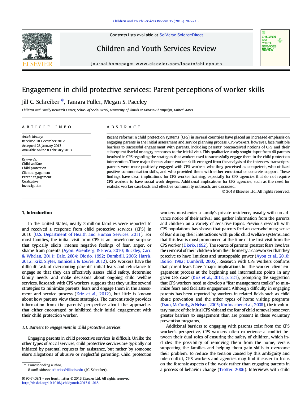 Engagement in child protective services: Parent perceptions of worker skills