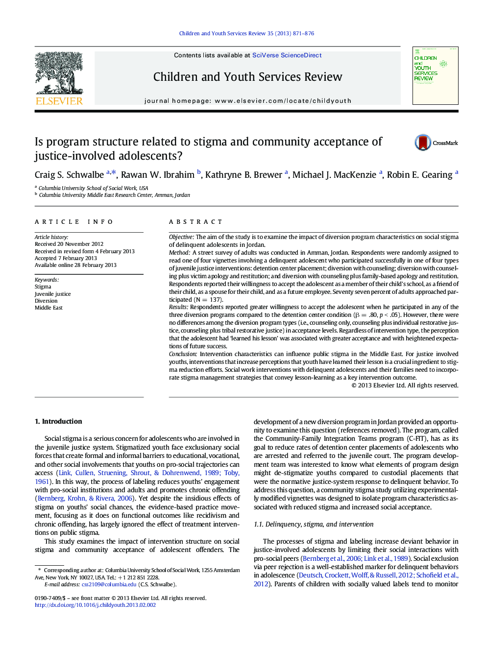 Is program structure related to stigma and community acceptance of justice-involved adolescents?