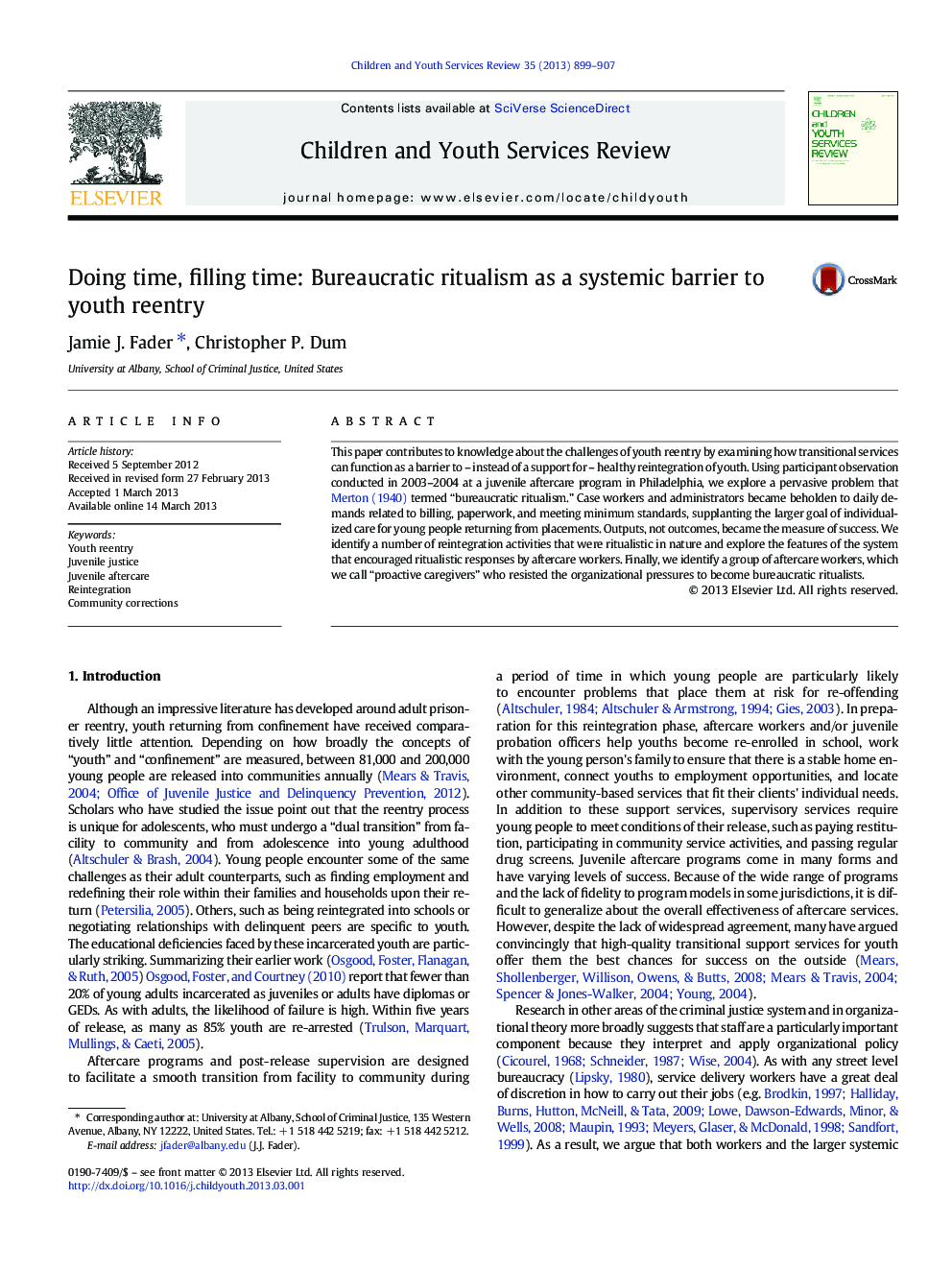 Doing time, filling time: Bureaucratic ritualism as a systemic barrier to youth reentry