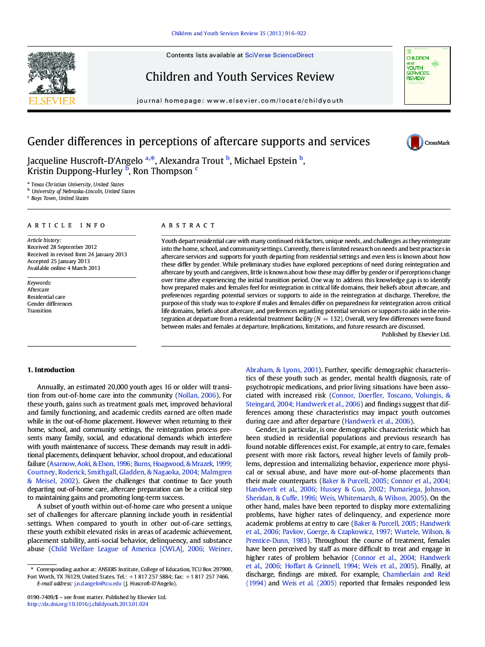 Gender differences in perceptions of aftercare supports and services