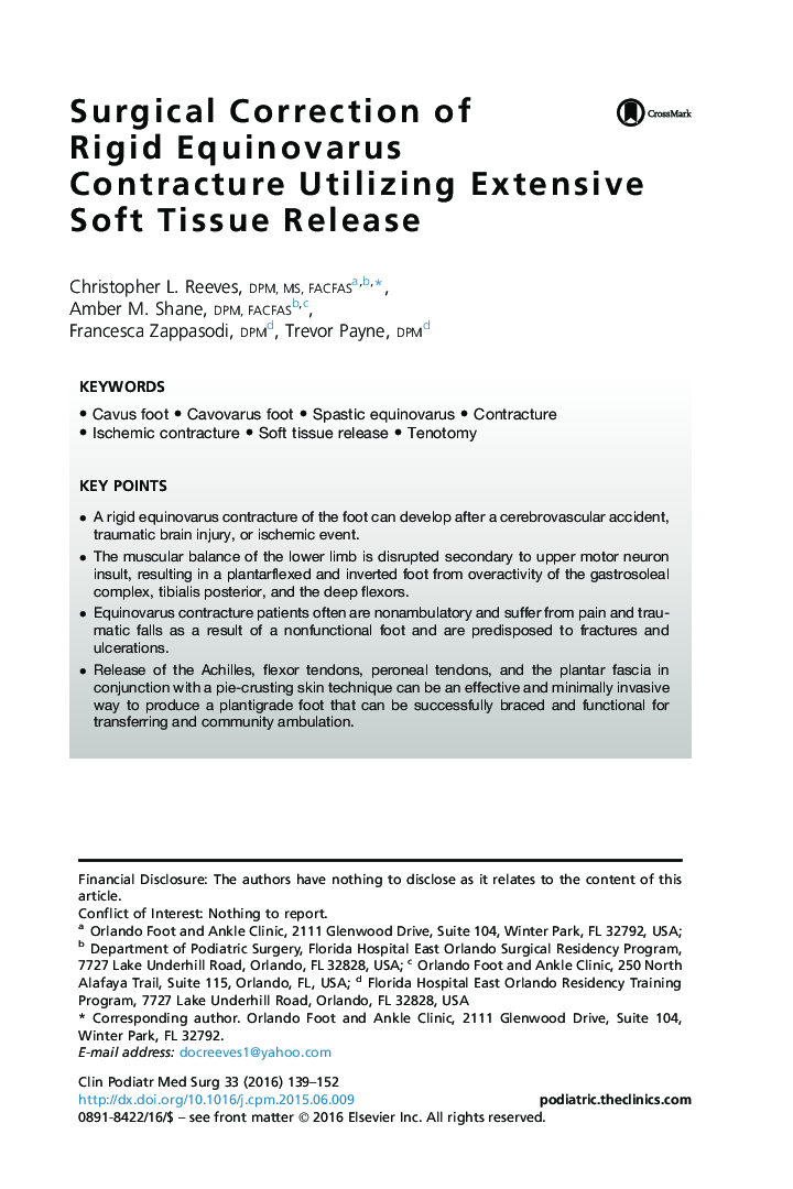Surgical Correction of Rigid Equinovarus Contracture Utilizing Extensive Soft Tissue Release