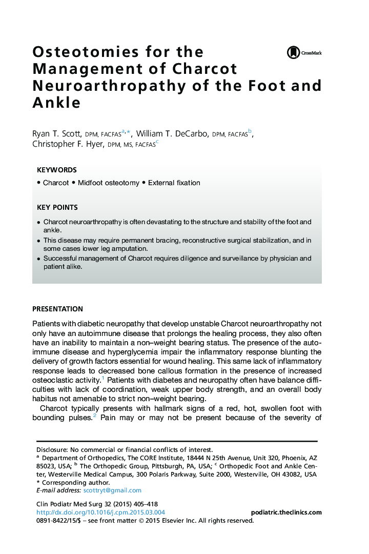 Osteotomies for the Management of Charcot Neuroarthropathy of the Foot and Ankle