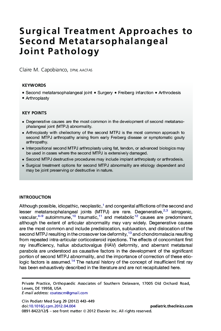 Surgical Treatment Approaches to Second Metatarsophalangeal Joint Pathology