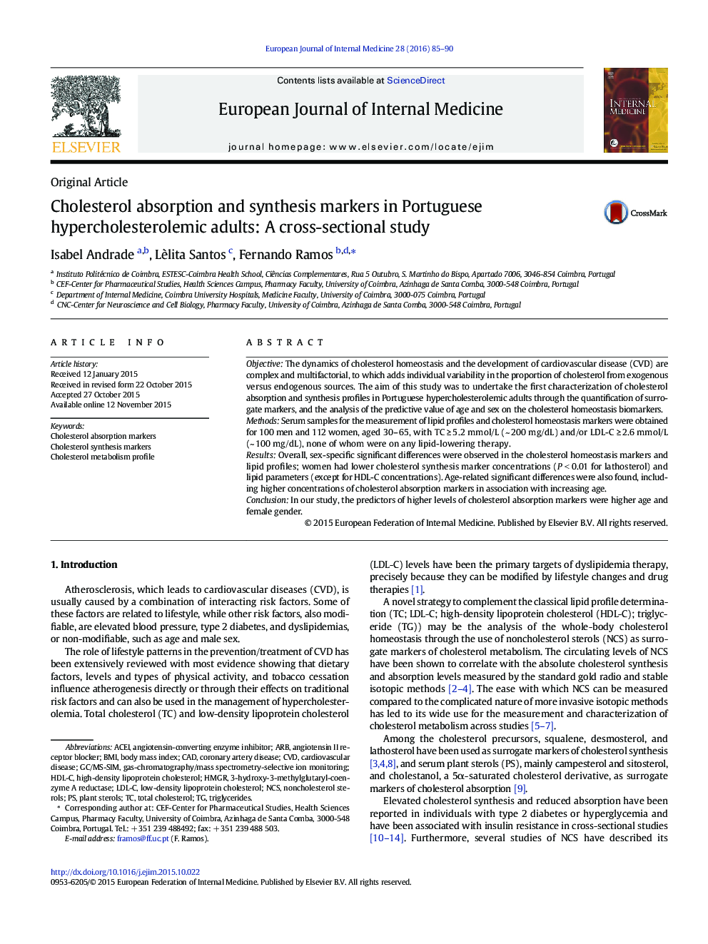 نشانگر جذب و سنتز کلسترول در بزرگسالان پرکالری هیپوکلسترولمی بزرگسالان: یک مطالعه مقطعی 