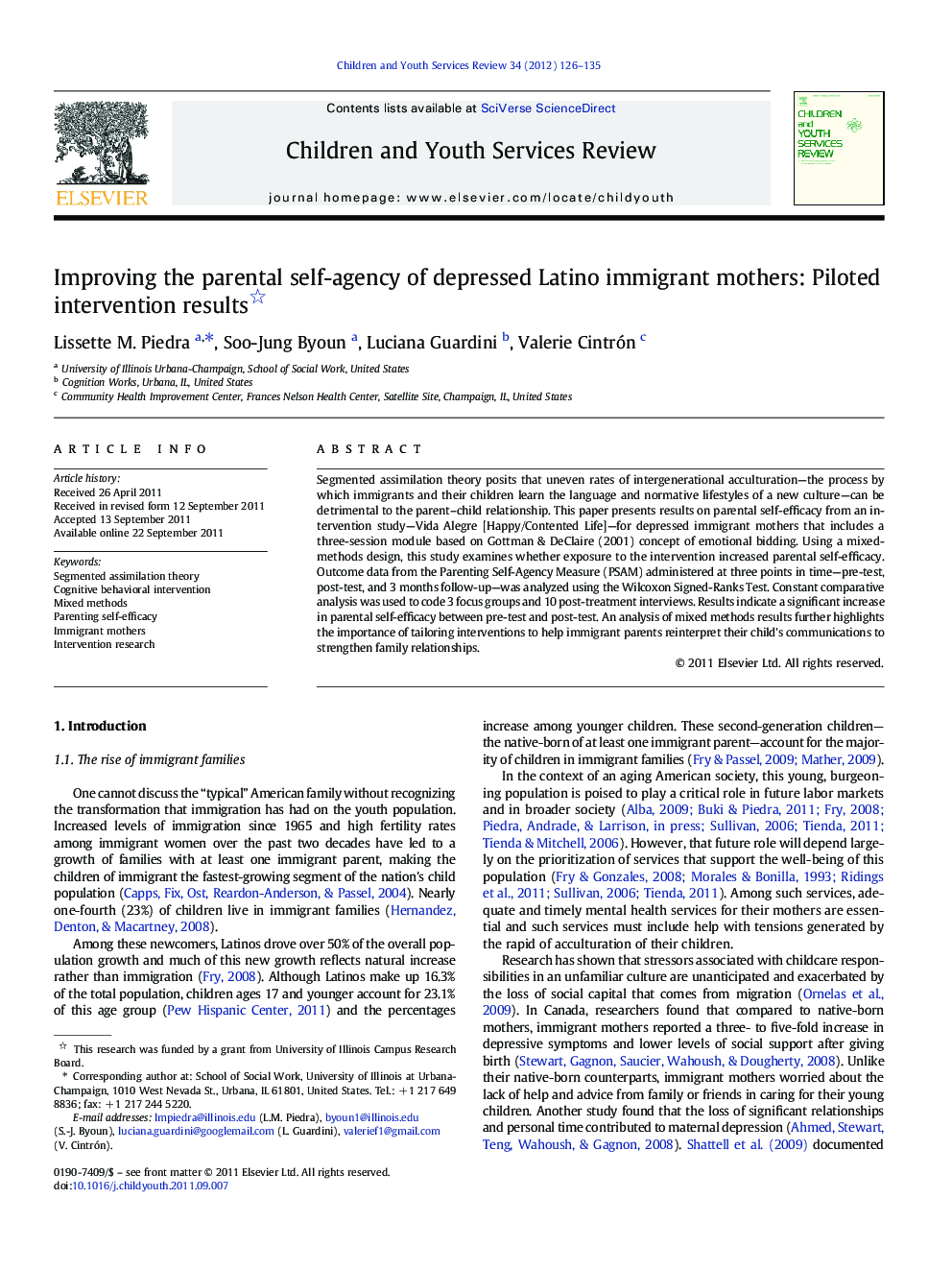 Improving the parental self-agency of depressed Latino immigrant mothers: Piloted intervention results 