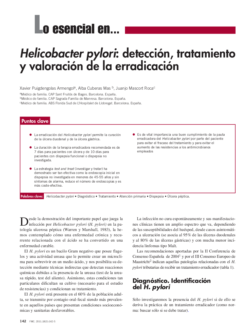 Helicobacter pylori: detección, tratamiento y valoración de la erradicación