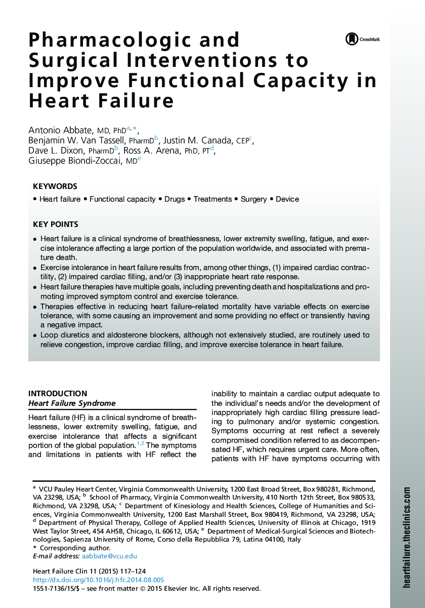 مداخلات فارماکولوژیک و جراحی برای بهبود ظرفیت عملکرد در نارسایی قلب 