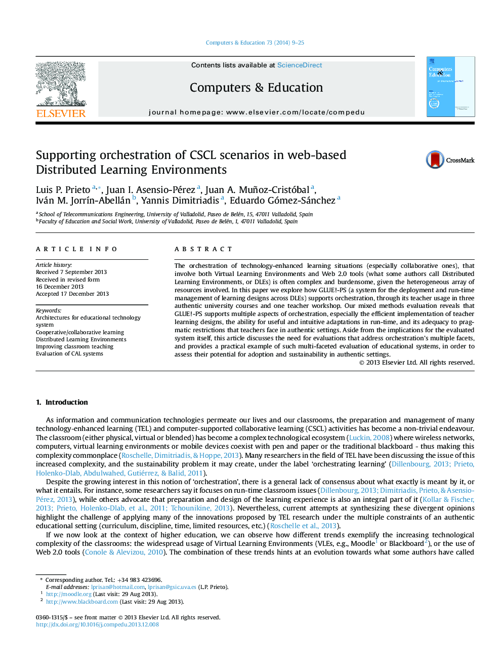 Supporting orchestration of CSCL scenarios in web-based Distributed Learning Environments