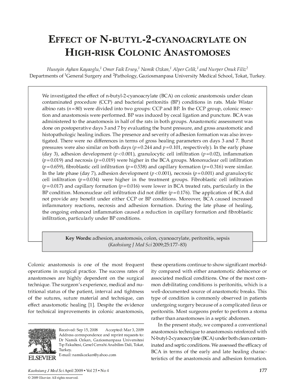 Effect of n-Butyl-2-Cyanoacrylate on High-Risk Colonic Anastomoses