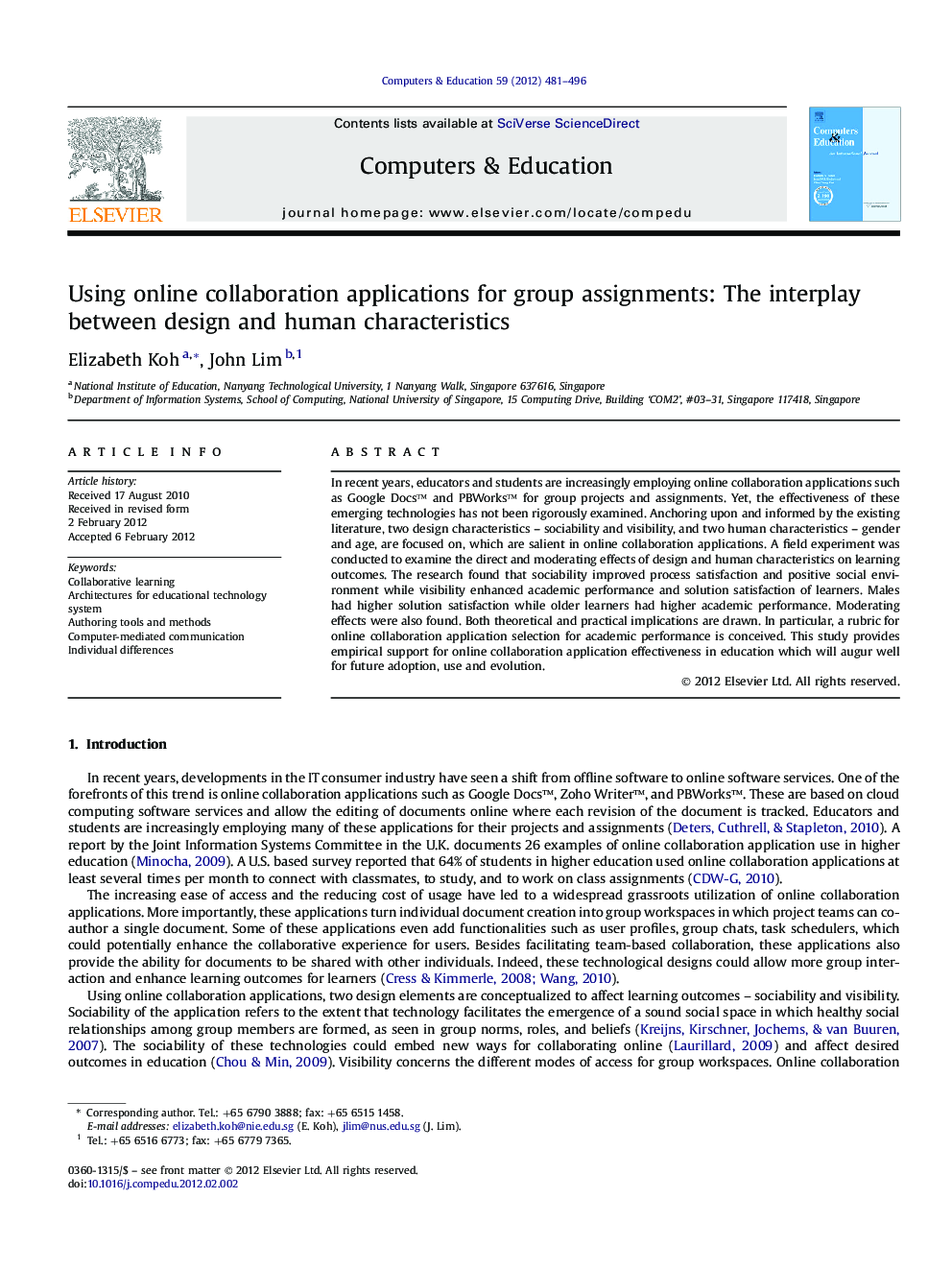 Using online collaboration applications for group assignments: The interplay between design and human characteristics