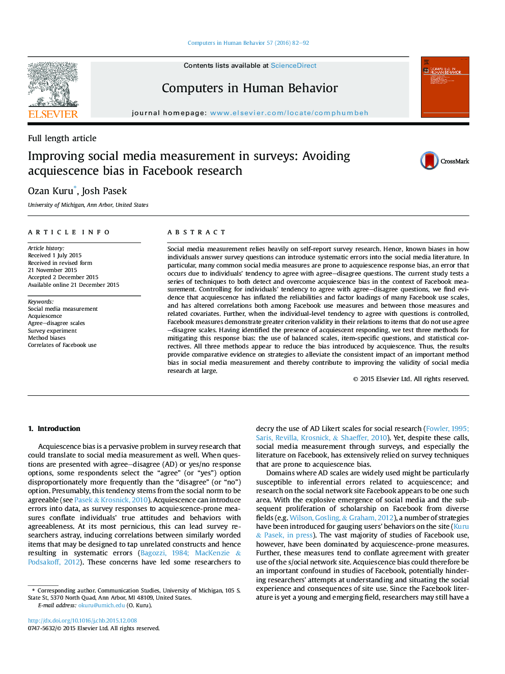 بهبود اندازه گیری رسانه های اجتماعی در نظر سنجی: اجتناب از سوگیری رضایت در تحقیقات فیس بوک