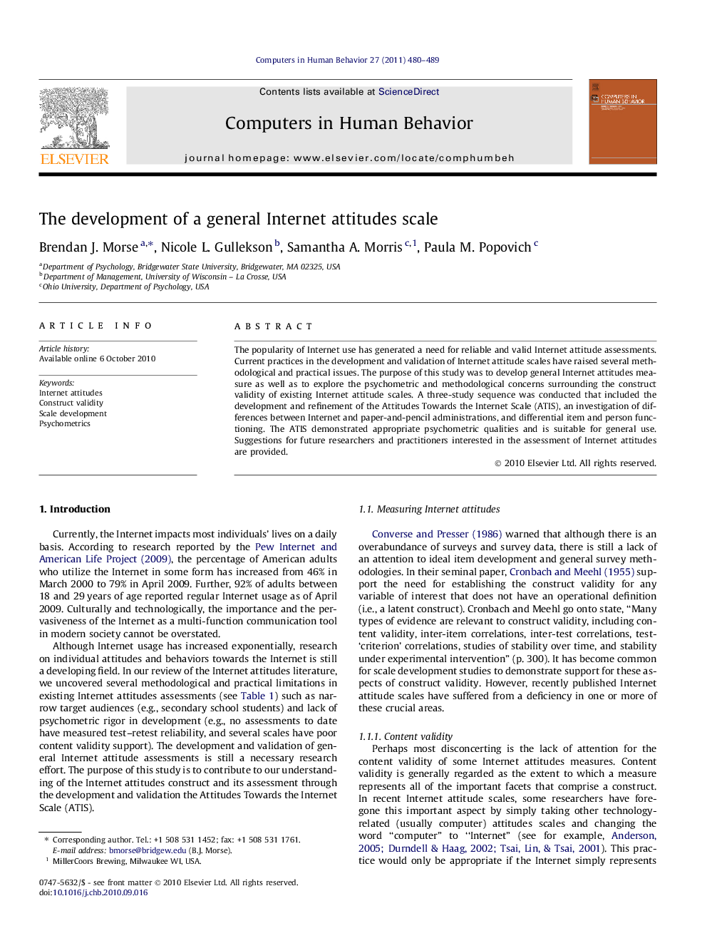 The development of a general Internet attitudes scale