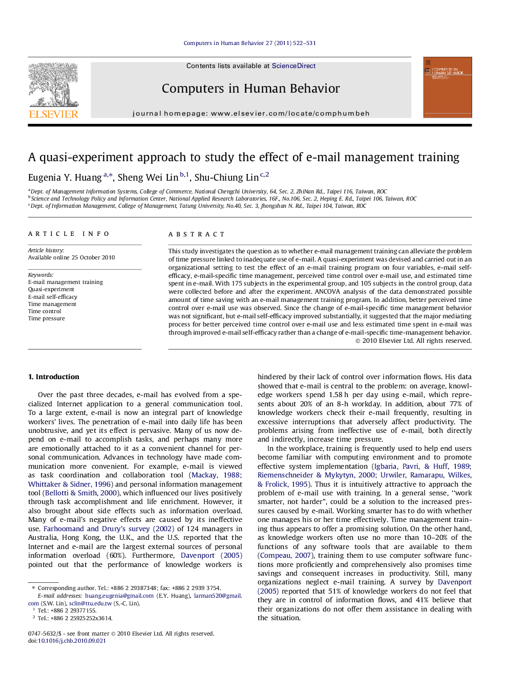 A quasi-experiment approach to study the effect of e-mail management training