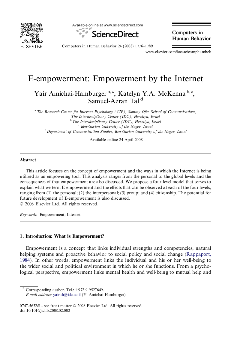 E-empowerment: Empowerment by the Internet
