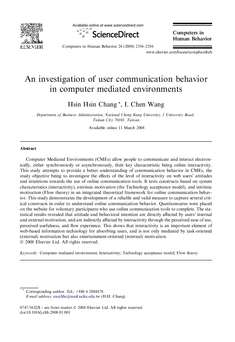 An investigation of user communication behavior in computer mediated environments
