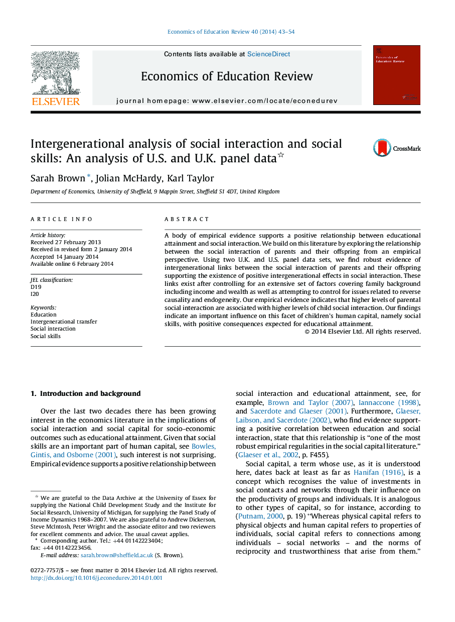 تجزیه و تحلیل بین نسلی از تعامل اجتماعی و مهارت های اجتماعی: تجزیه و تحلیل داده های پنل انگلستان و ایالات متحده 