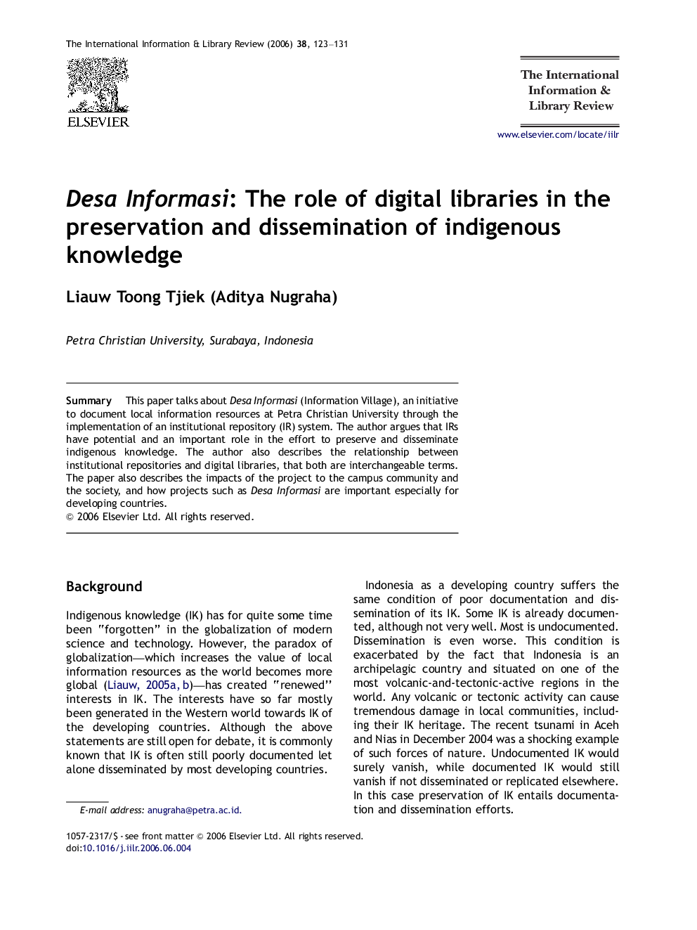 Desa Informasi: The role of digital libraries in the preservation and dissemination of indigenous knowledge