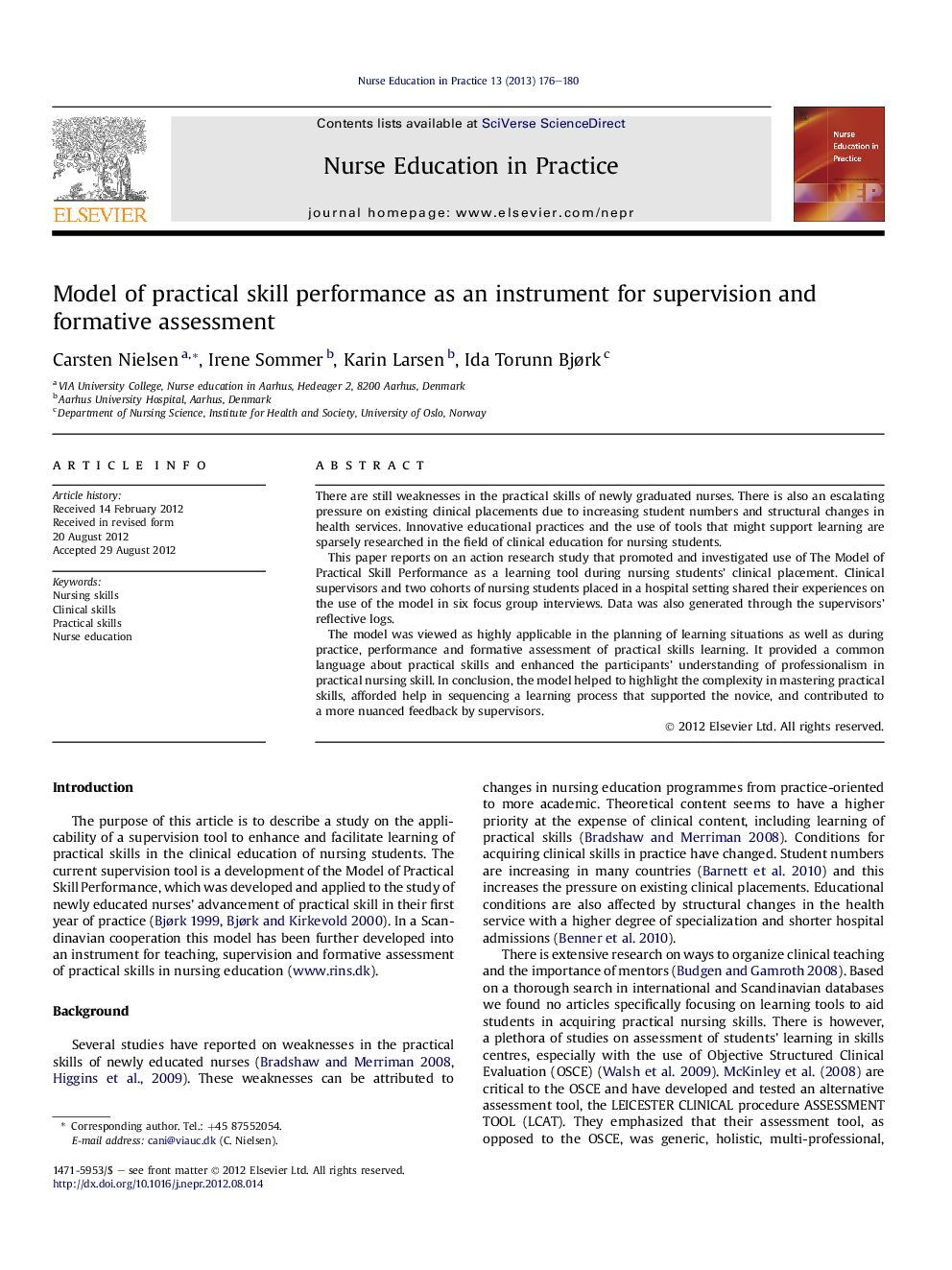 Model of practical skill performance as an instrument for supervision and formative assessment