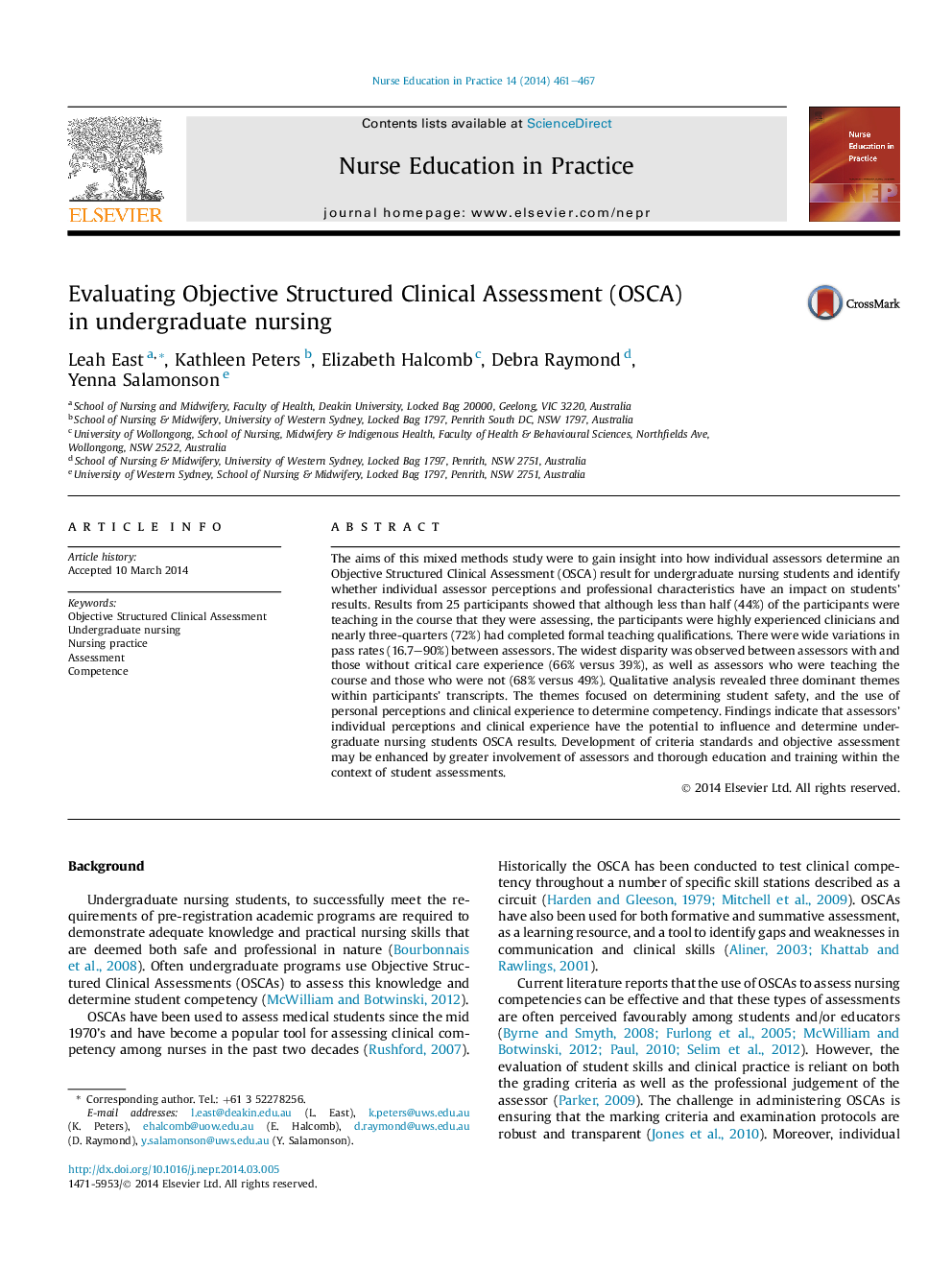 Evaluating Objective Structured Clinical Assessment (OSCA) in undergraduate nursing