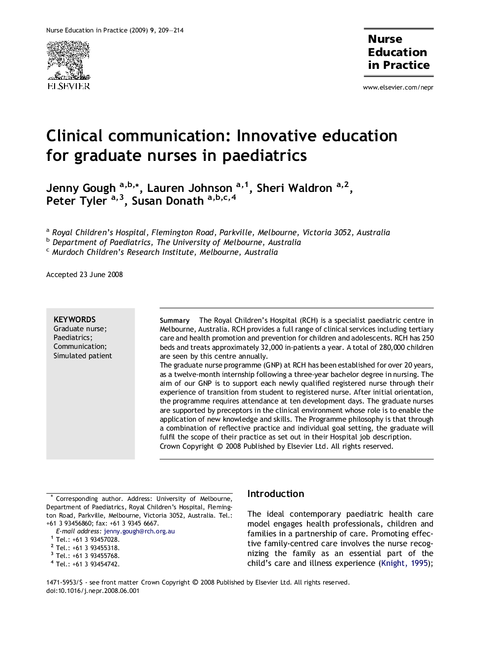 Clinical communication: Innovative education for graduate nurses in paediatrics