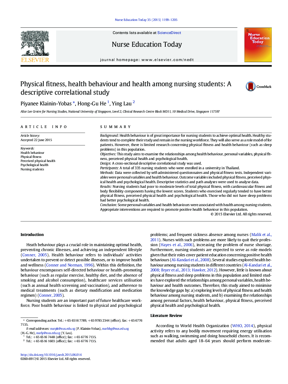 آمادگی جسمانی، رفتارهای بهداشتی و سلامت در دانش آموزان پرستاری: مطالعه توصیفی از نوع همبستگی