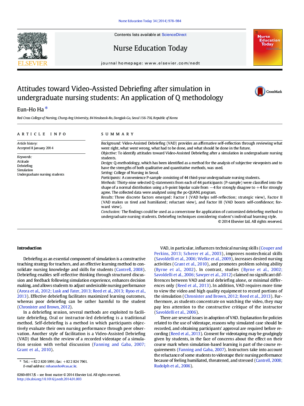 Attitudes toward Video-Assisted Debriefing after simulation in undergraduate nursing students: An application of Q methodology