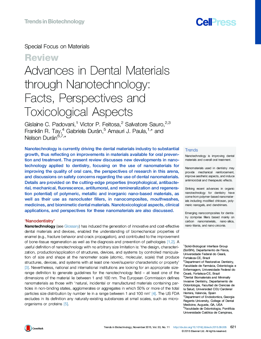 پیشرفت در مواد دندانی از طریق فناوری نانو: آمار، دیدگاه ها و مسائل مربوط به سم شناسی 