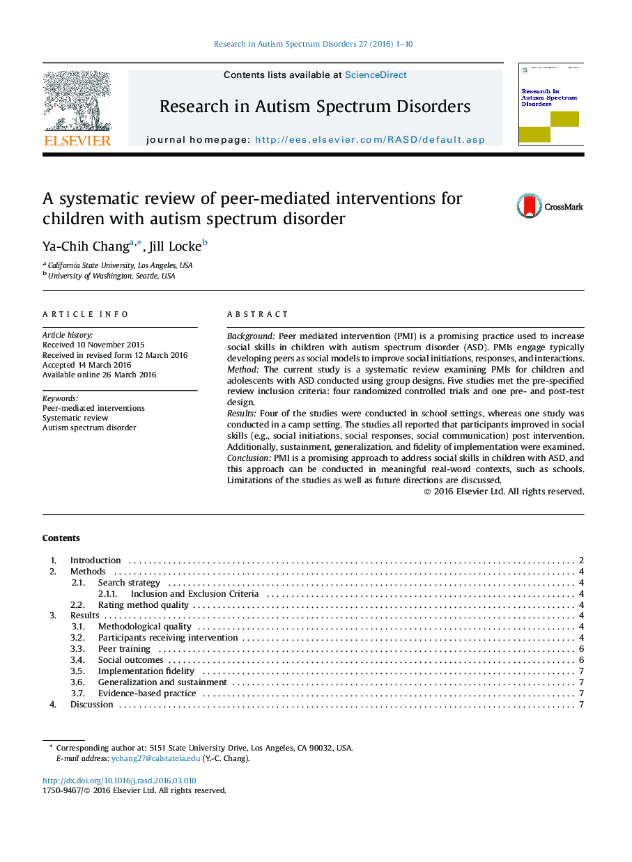 یک مرور نظام مند از مداخلات همکار واسطه برای کودکان با اختلال طیف اوتیسم