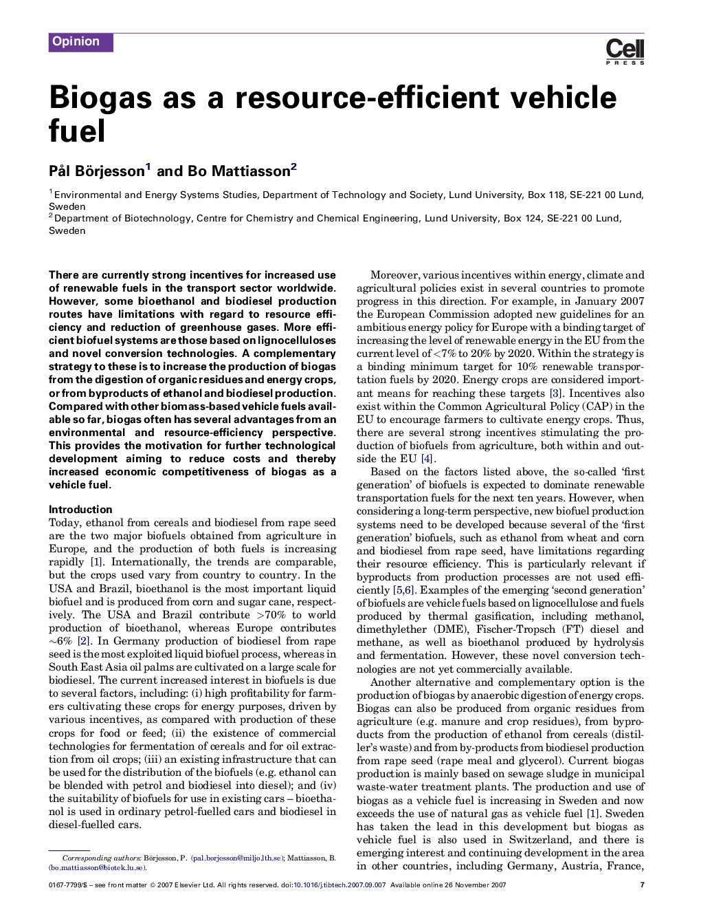 Biogas as a resource-efficient vehicle fuel