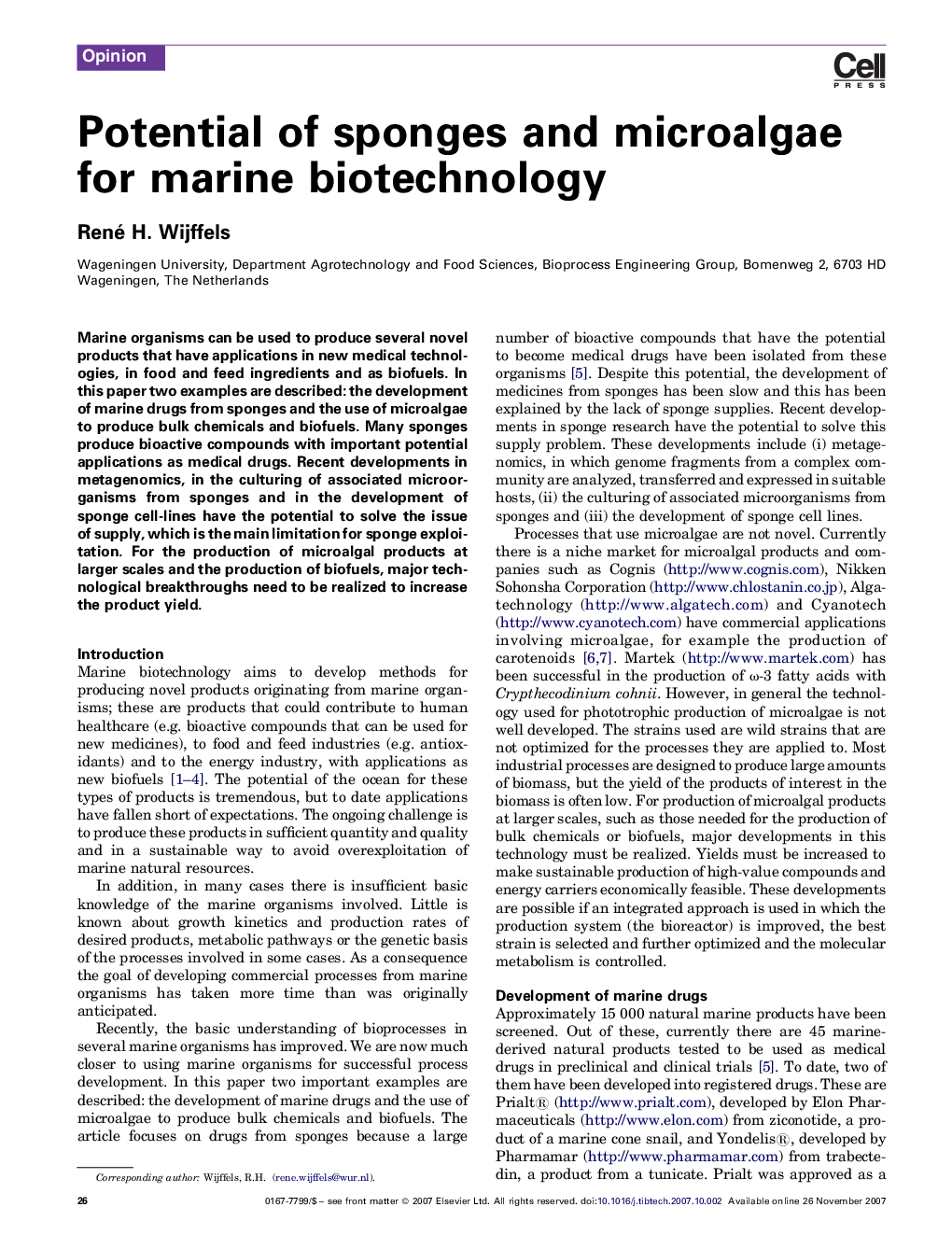 Potential of sponges and microalgae for marine biotechnology