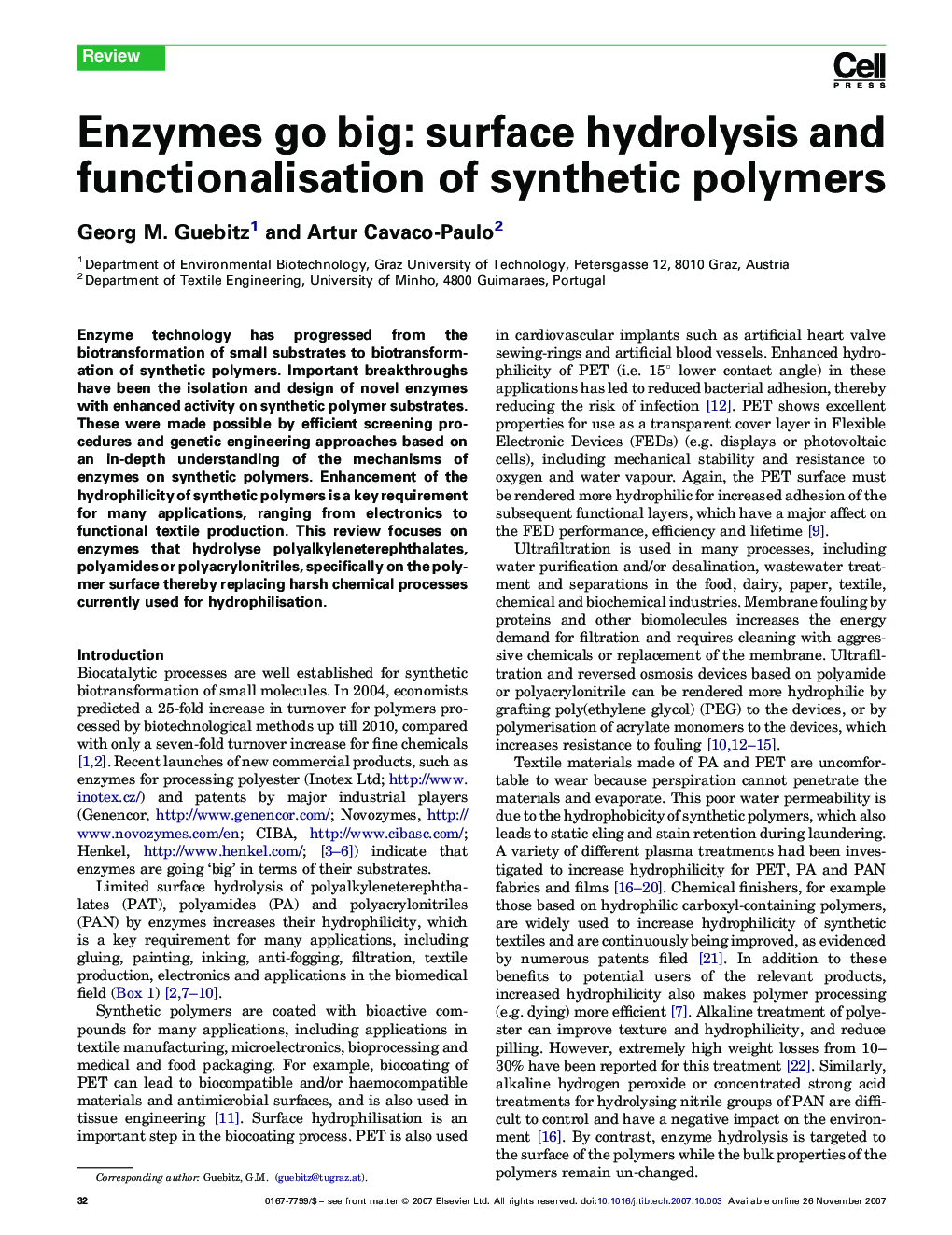 Enzymes go big: surface hydrolysis and functionalisation of synthetic polymers