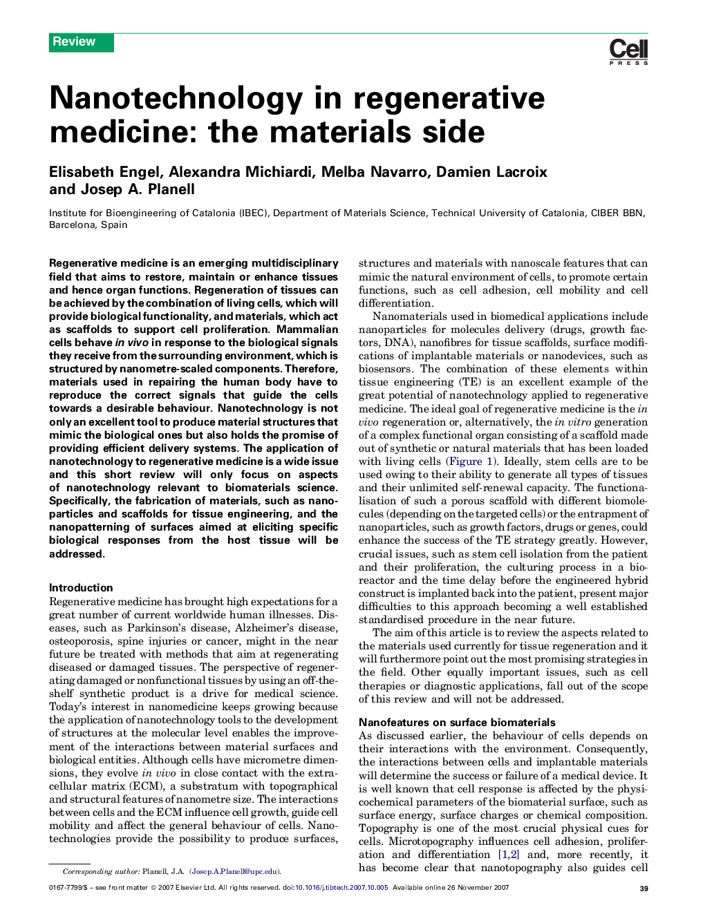 Nanotechnology in regenerative medicine: the materials side